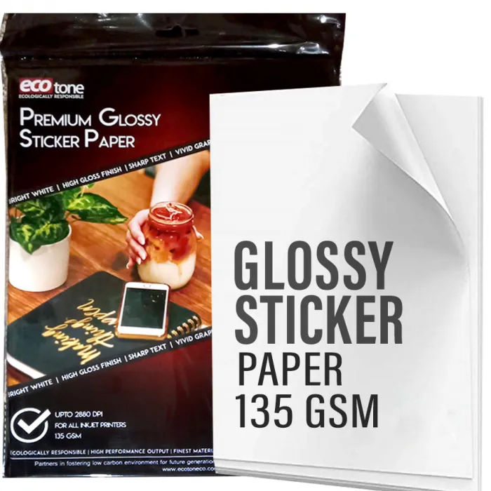 A4 Glossy Sticker 135gm ecoTone 50'sh Pkt GS315g