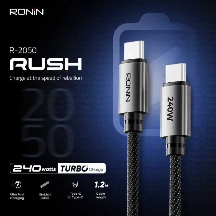 R-2050 RUSH Type C to C 240 Watt Turbo Charging Cable - RONIN