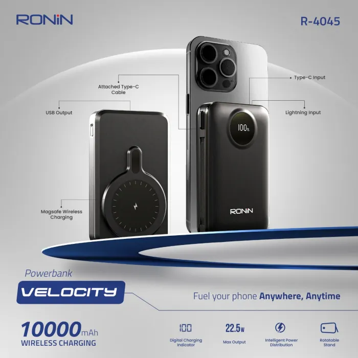 RONIN R-4045 Velocity 22.5W Power Bank 10000mAh