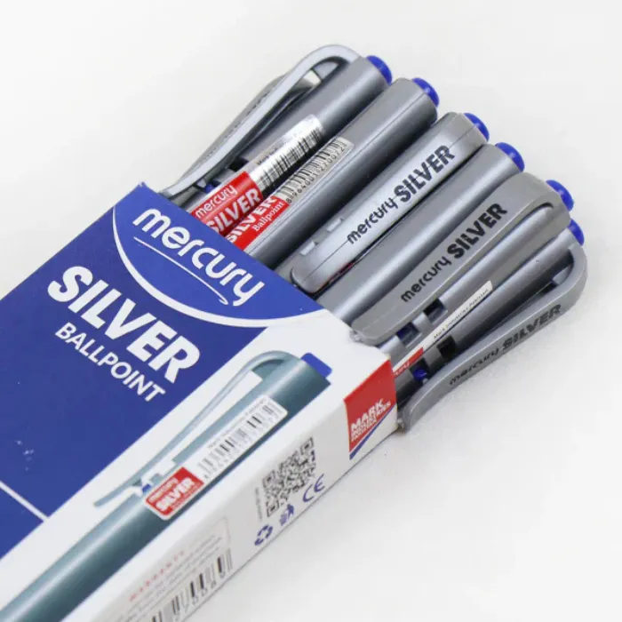 Mercury Silver GRIP Ball Pen Black 10Pcs Box MSBPBk
